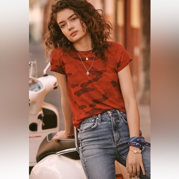 Rag and Bone Red Camo Short Sleeve Tee Shirt Size Small - Picture 2 of 13